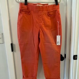 Soft Surroundings Ultimate Denim Pull On Crop Pants Hot Coral Med Petite NWT